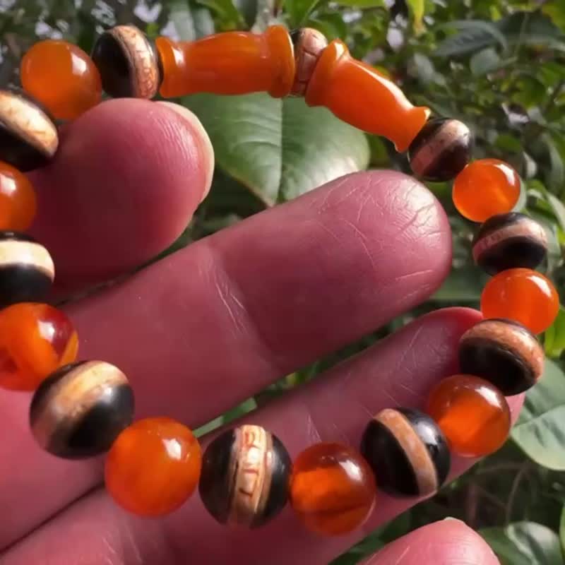 一线老药师珠+老蜜蜡手链 8mm 天珠  药师珠 佛珠 手串 老缐珠 - 手链/手环 - 半宝石 多色