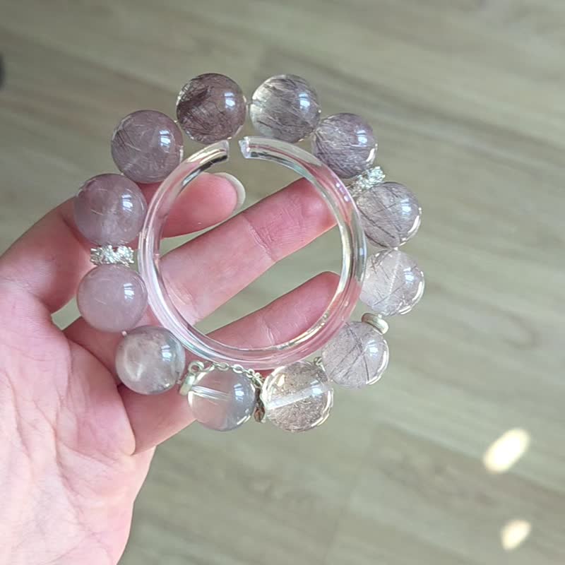 精品级别稀有紫钢丝紫兔毛 蓝幽灵 大咪 15-17mm 水晶手串 桃花爱情 - 手链/手环 - 水晶 紫色