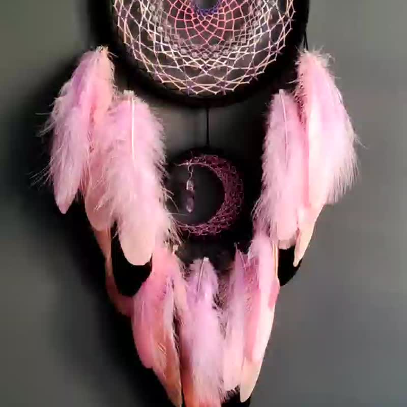Dream catcher with amethyst crystal, Girly Blush pink with purple dream catcher - 墙贴/壁贴 - 宝石 紫色