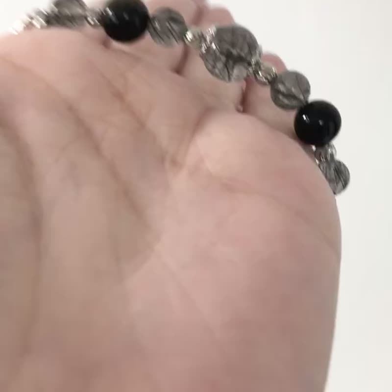 辟邪  提升金运 金曜石 黑髪晶 手链 天然石  财运 黑发晶 水晶 - 手链/手环 - 水晶 黑色