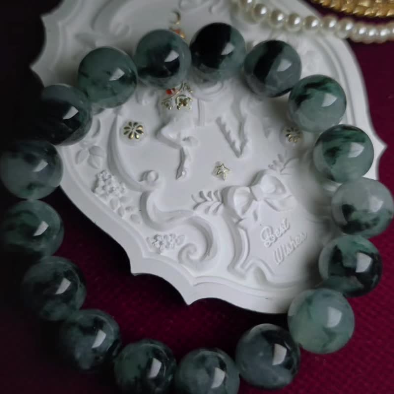 稀有•特色•招财|疗愈泼墨冰飘花珠|缅甸A货翡翠珠串手串手链 - 手链/手环 - 玉石 