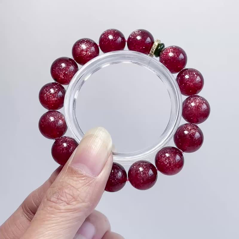 天然矿石 顶级 车厘子草莓晶 12.5 mm 绿碧玺 手链 - 手链/手环 - 宝石 红色