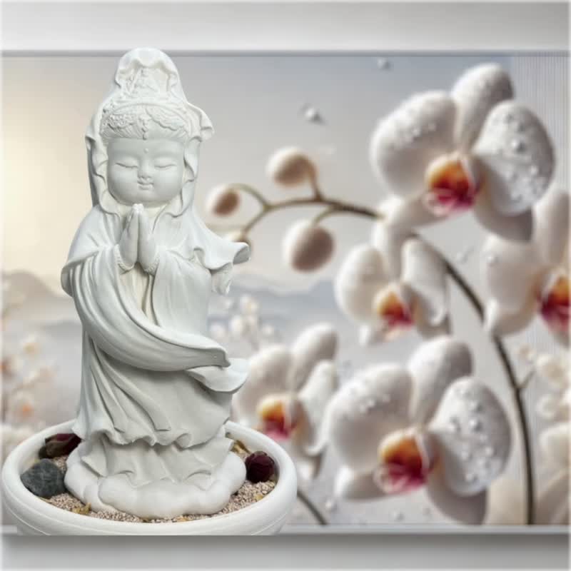 禅风设计 佛艺新美学 精油香氛扩香 净念吉祥小佛之静性中盘套组 - 香薰/精油/线香 - 水泥 白色