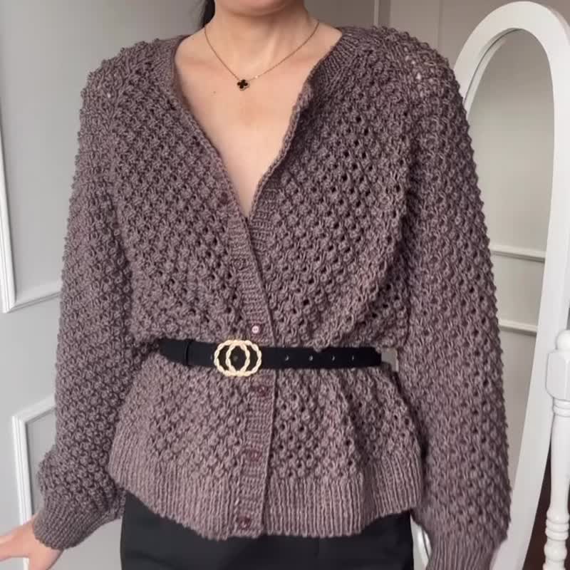爆米花手工针织开襟外套 女款 羊毛毛衣外套 钮扣针织上衣 - 女装针织衫/毛衣 - 羊毛 
