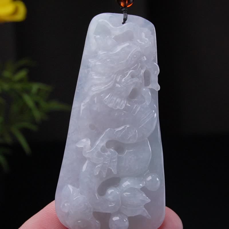【龙行天下】冰种翡翠龙牌项链 | 天然缅甸玉翡翠 A 货 | 送礼 - 项链 - 玉石 白色
