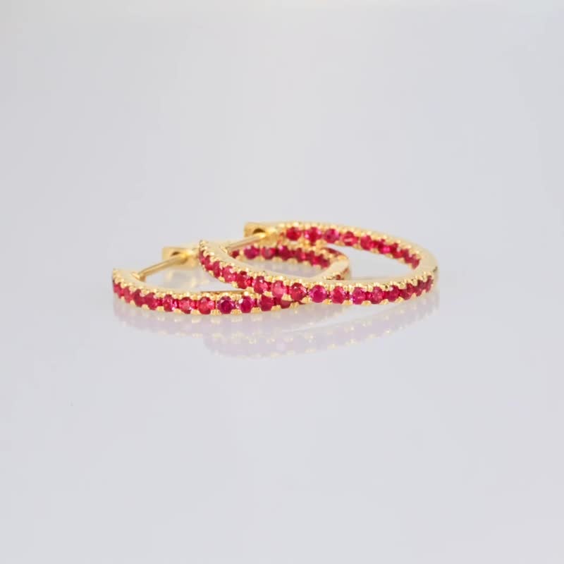 缘满钱途无量小红绳招财火运鸽血红刚玉天然石18k金红宝石耳环 - 耳环/耳夹 - 宝石 红色