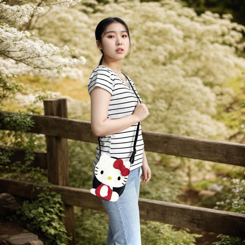 Hello Kitty x 酷乐村童趣造型斜背包/手机包  三丽鸥正版授权 - 侧背包/斜挎包 - 人造皮革 黑色