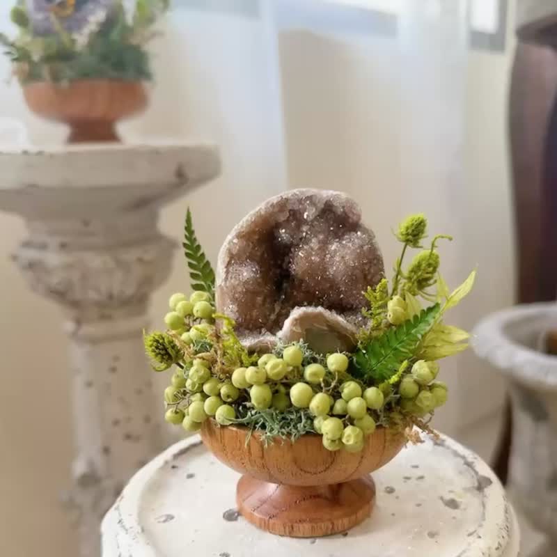 咖红彩晶 水晶 晶镇 窝窝 迷你小财库。 微景观永生叶材 绿植栽 - 植栽/盆栽 - 水晶 咖啡色