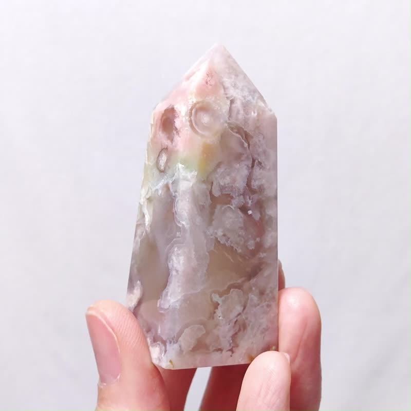 稀有樱花玛瑙 绿樱花 一柱擎天 招财聚宝盆 脉轮 晶柱 礼物 收藏 - 摆饰 - 宝石 粉红色