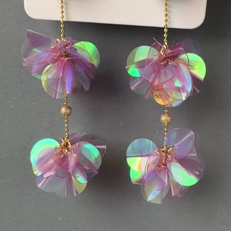 2WAY一零四绣球花-耳针 - 耳环/耳夹 - 玻璃 紫色