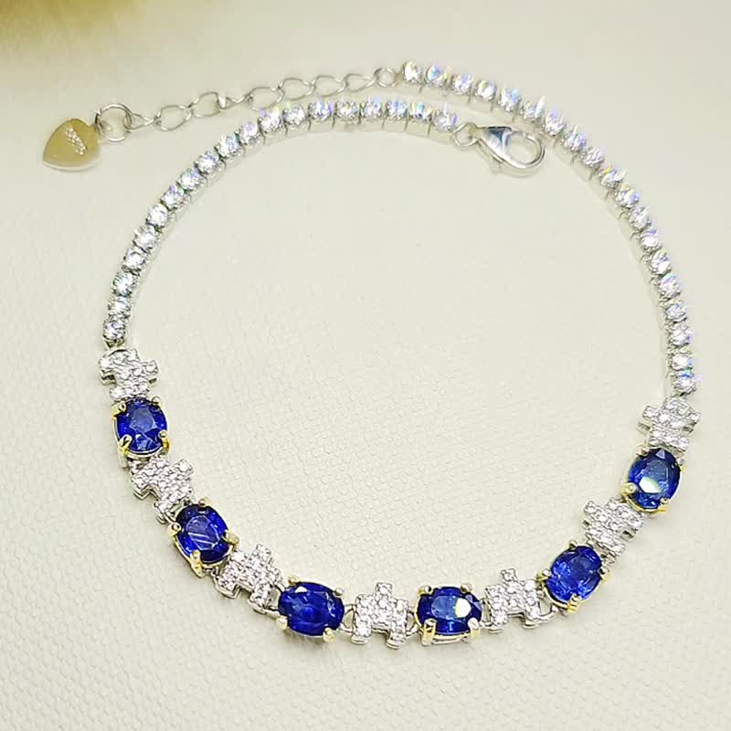 高贵|皇家蓝宝|泰国天然高级钻石切割蓝宝石5mm纯银多颗手链 - 手链/手环 - 宝石 