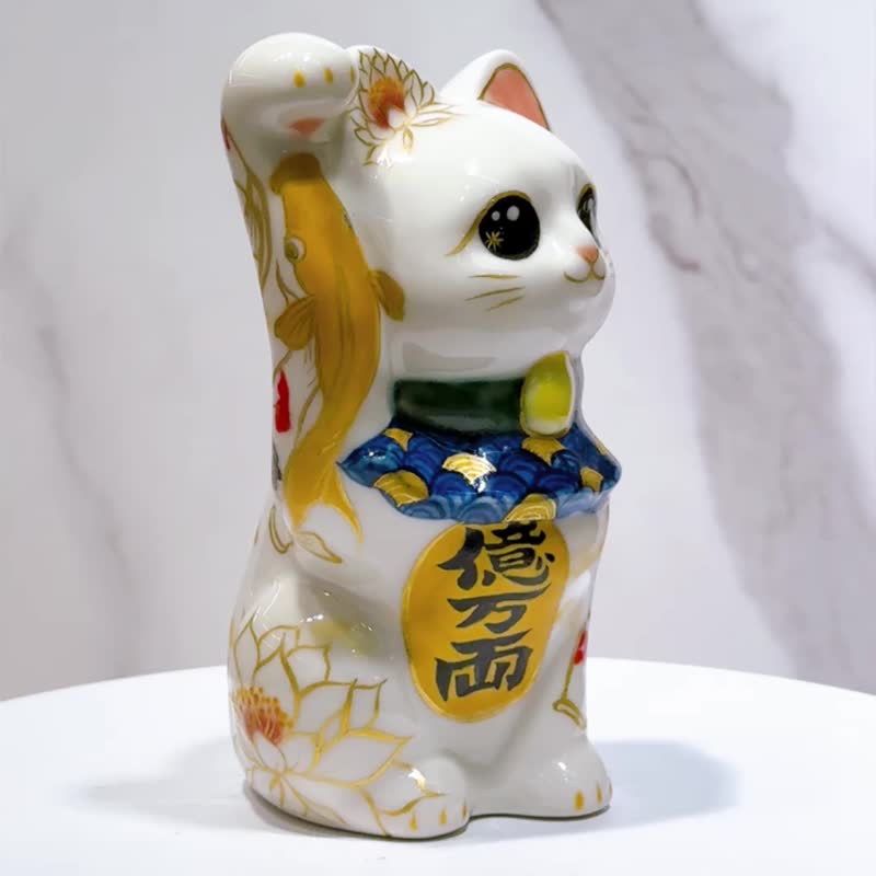 【鲤跃莲华】日本清水烧招财猫 | 色绘 鲤 - 摆饰 - 瓷 多色