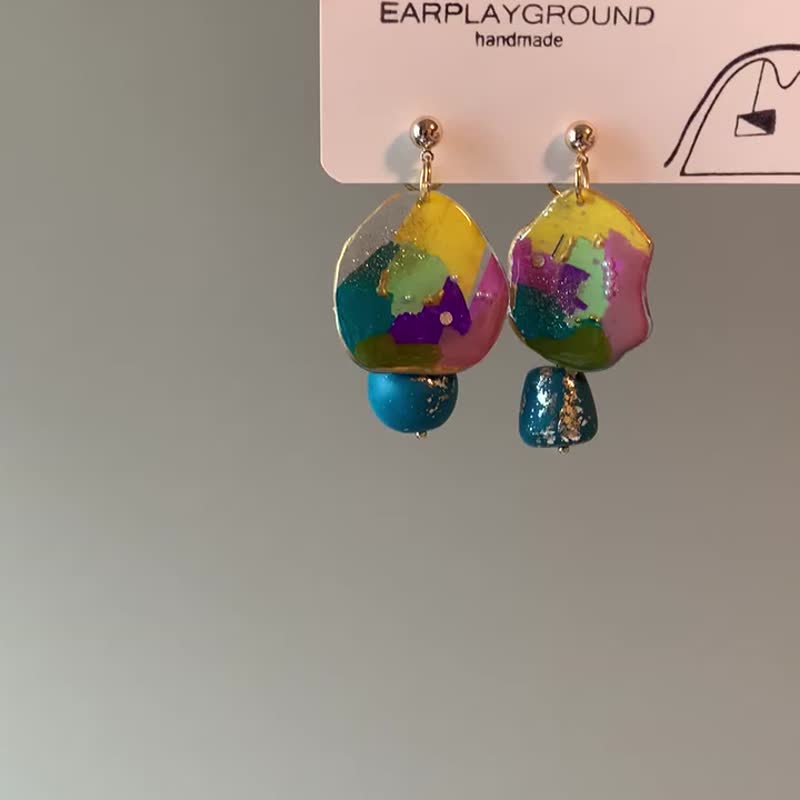 调色盘上的舞曲 - 耳环/耳夹 - 树脂 多色