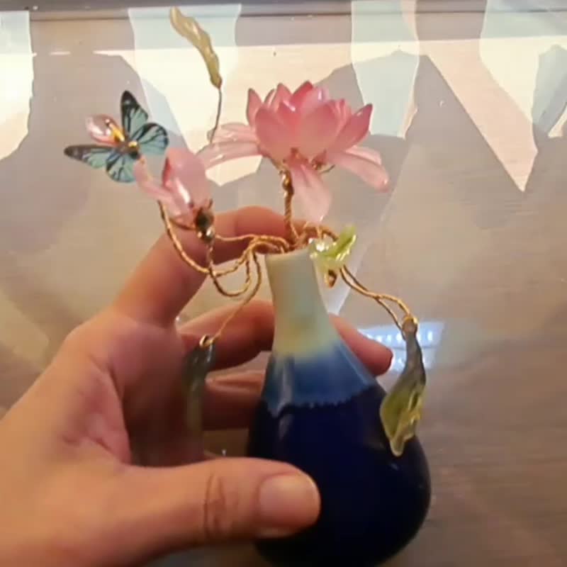 【宝石琉璃花-昙花】中国风彩釉瓷瓶 ∕ 摆饰 ∕ 装饰小物 - 摆饰 - 玻璃 粉红色