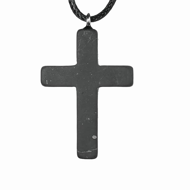Shungite Cross Matte Necklace - 项链 - 石头 黑色