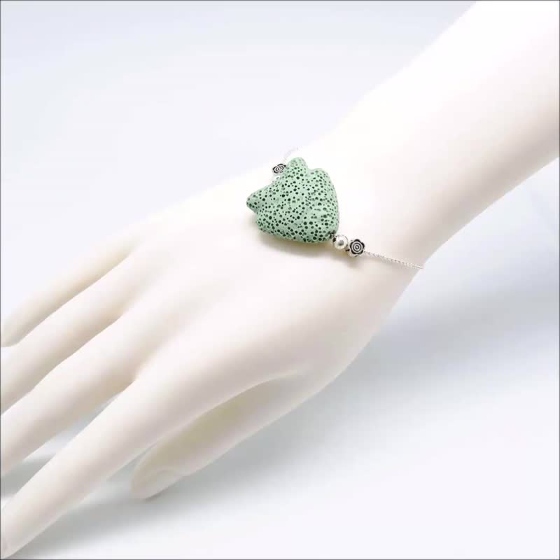 热带鱼香氛手链 绿色香氛石 可滴入精油扩香 银色铜链 手围可调 - 手链/手环 - 铜/黄铜 绿色