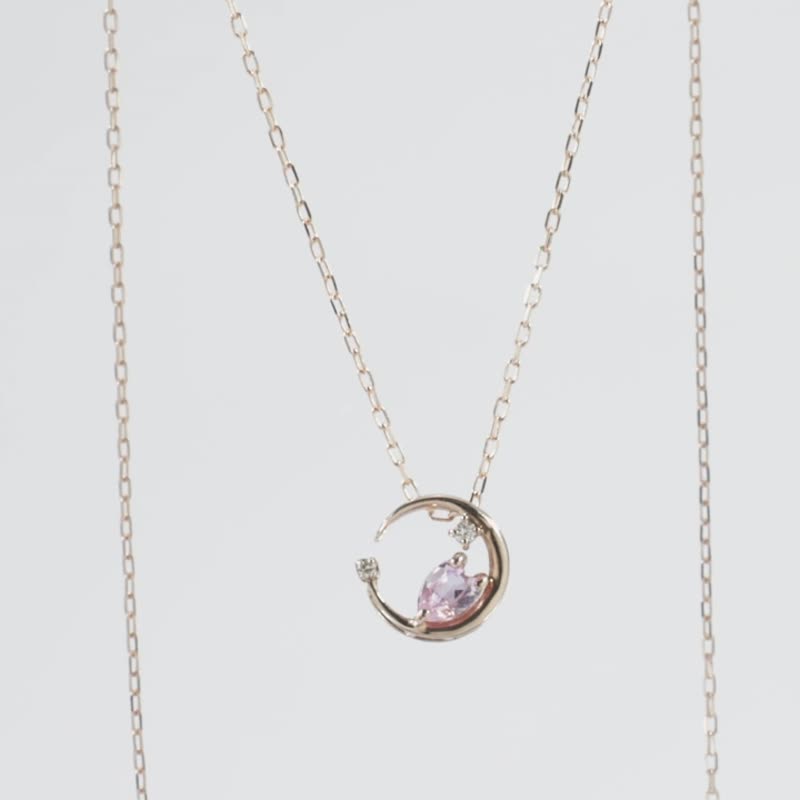 K10粉红金樱花粉红蓝宝石/钻石项链订制订制礼物项链项链 - 项链 - 宝石 粉红色