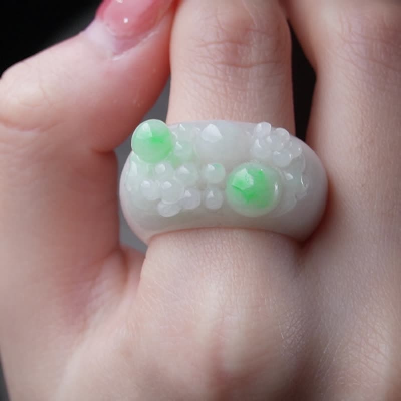 飘阳绿翡翠花开富贵玉戒 | 国际15围 | 天然缅甸玉翡翠A货 | 送礼 - 戒指 - 玉石 多色