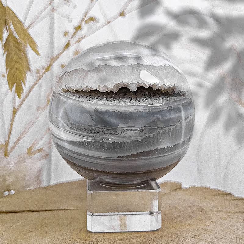 【水晶球开口晶洞】蓝纹玛瑙开口笑晶洞水晶球|客厅 玄关风水摆件 - 摆饰 - 水晶 蓝色