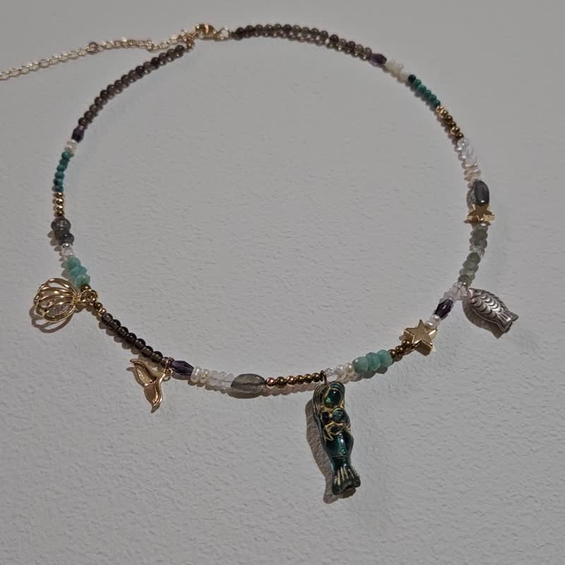 (项链)(天然石水晶链)天河石x湖北绿松石x绿发晶x蓝月光石x白水晶 - 项链 - 水晶 多色