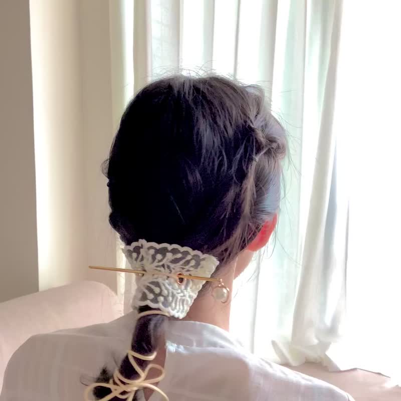 白色 蕾丝 发簪 发绳 头饰 三件套 - 发饰 - 其他人造纤维 白色