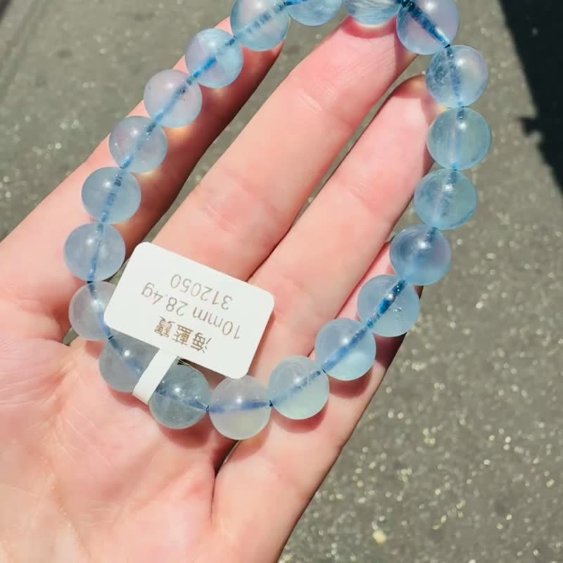 萤光仙女baby色海蓝宝水晶10mm28.4g释放压力舒缓情绪疗愈能量 - 手链/手环 - 水晶 蓝色