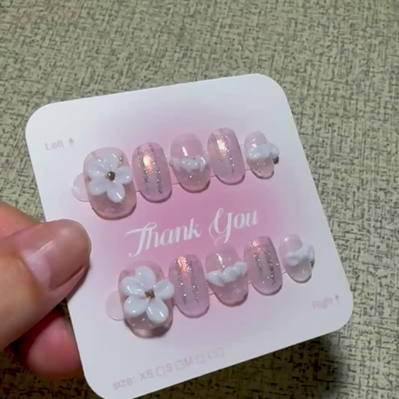 100%纯手工订制穿戴甲/甲片~立体捏捏~白色小花~S/M/L - 其他 - 塑料 透明