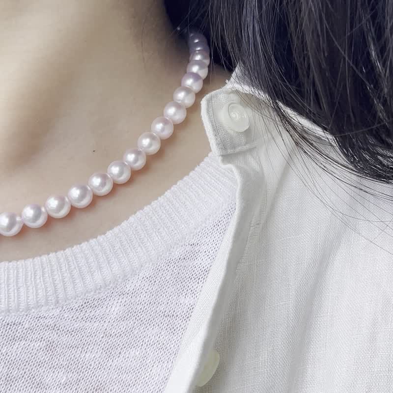 【特价少量入库】 樱花粉 7.5-8mm akoya海水珍珠项链 珠串项链 - 项链 - 珍珠 白色