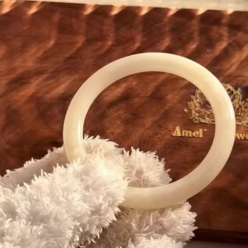 青山绿水丨和田玉手镯丨灌注水晶灵气丨弥雅原创设计BC25 - 手链/手环 - 玉石 白色