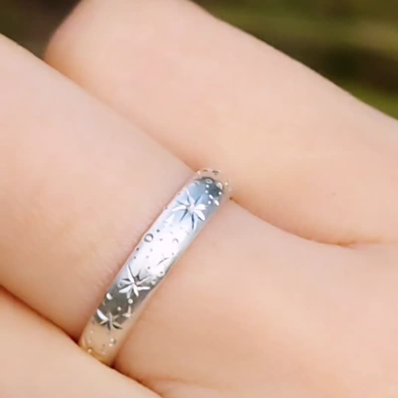 订制 人手批花 繁星细语 雾面 纯银戒指 - 戒指 - 纯银 银色