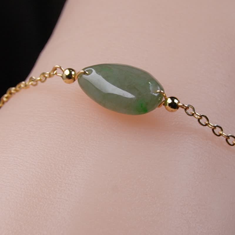 冰种飘绿翡翠随形手链 14K包金 | 天然缅甸玉A货翡翠 | 送礼 - 手链/手环 - 玉石 绿色