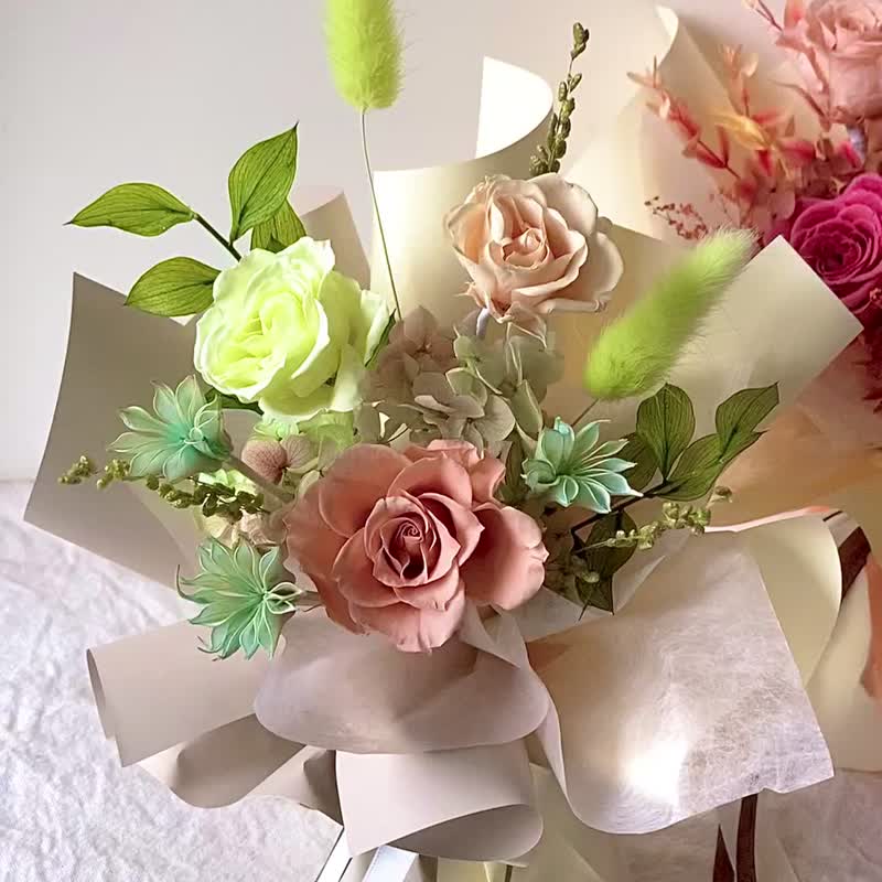 新古典永生花束-情人节/520/七夕/教师节毕业礼物/永生玫瑰花束 - 干燥花/捧花 - 植物．花 橘色