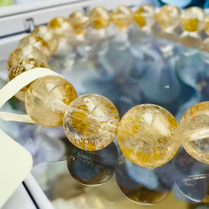 精品级天然黄金超七水晶 8.5mm19.60g 钱钱金子色主招财正财 - 手链/手环 - 水晶 多色