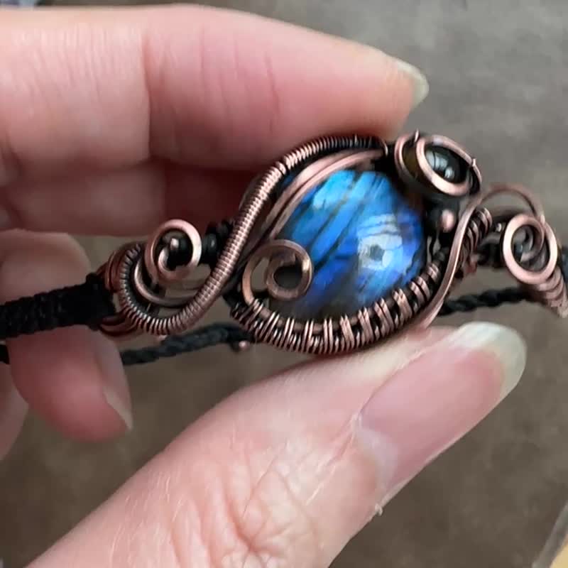 WW414 全手工编织 绕铜线 复古做旧 wire wrap 拉长石 手环 - 手链/手环 - 铜/黄铜 咖啡色