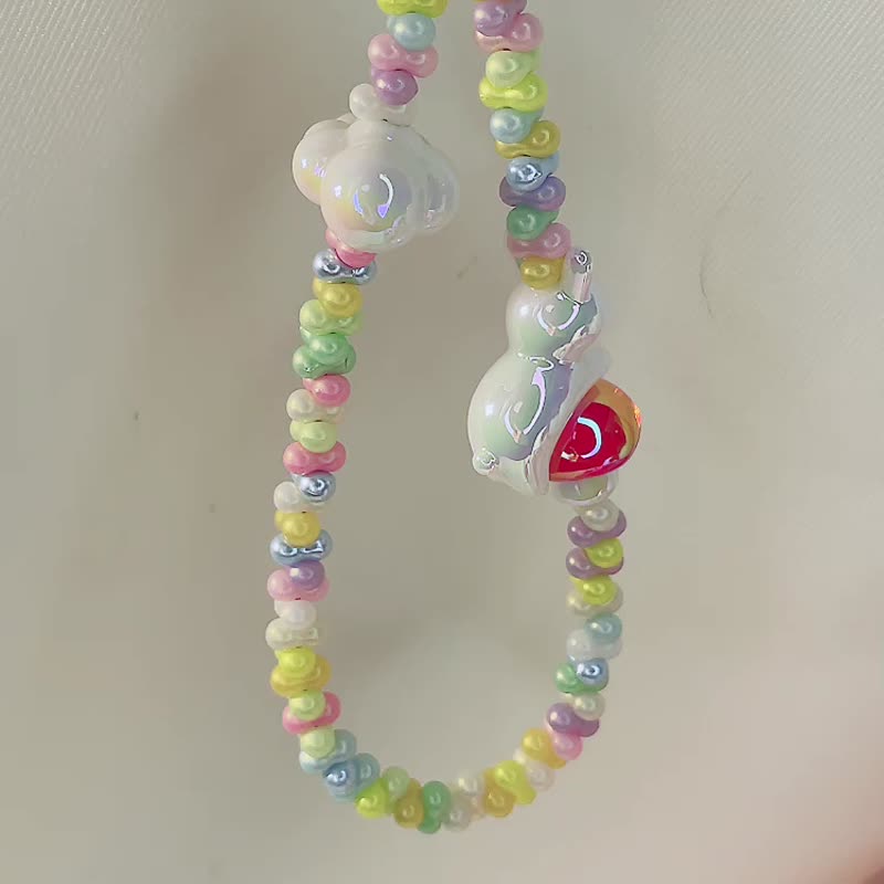 Rom828串珠手机链-花草趴趴兔177 - 挂绳/吊绳 - 树脂 