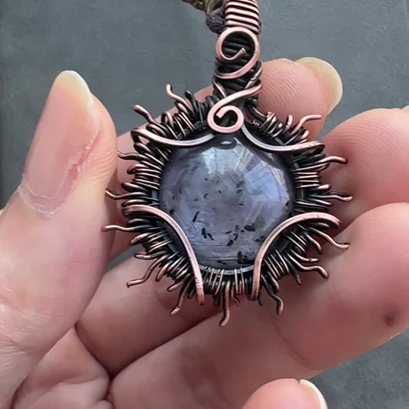 WW446 全手工编织 绕铜线 复古做旧 wire wrap 星光红宝吊咀 项链 - 项链 - 铜/黄铜 咖啡色