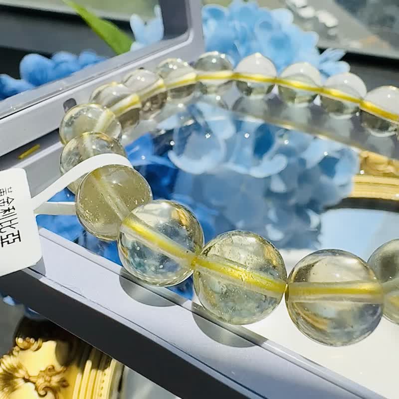 收藏透体玻璃透黄金利比亚陨石10.8-11mm30g财富引流器事业招财 - 手链/手环 - 半宝石 黄色