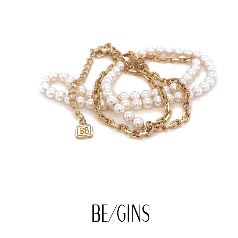 珍珠BB链长项链 - 项链 - 纯银 白色