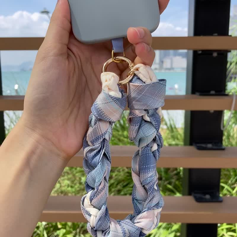 JK蓝色 格色 蝴蝶结 4way 手机挂绳 发圈 狗颈圈 匙扣 手腕花 - 手机配件 - 其他人造纤维 蓝色