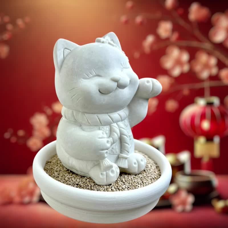 招财猫 扩香小盘套组 居家扩香套组 - 香薰/精油/线香 - 其他材质 白色