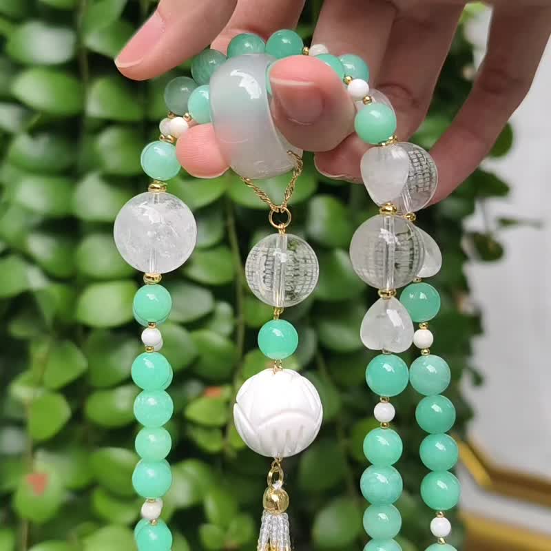 顶级天河石 白水晶心经 白玉瓍戒 砗磲莲花 珍珠 项链 单品 礼物 - 项链 - 宝石 绿色