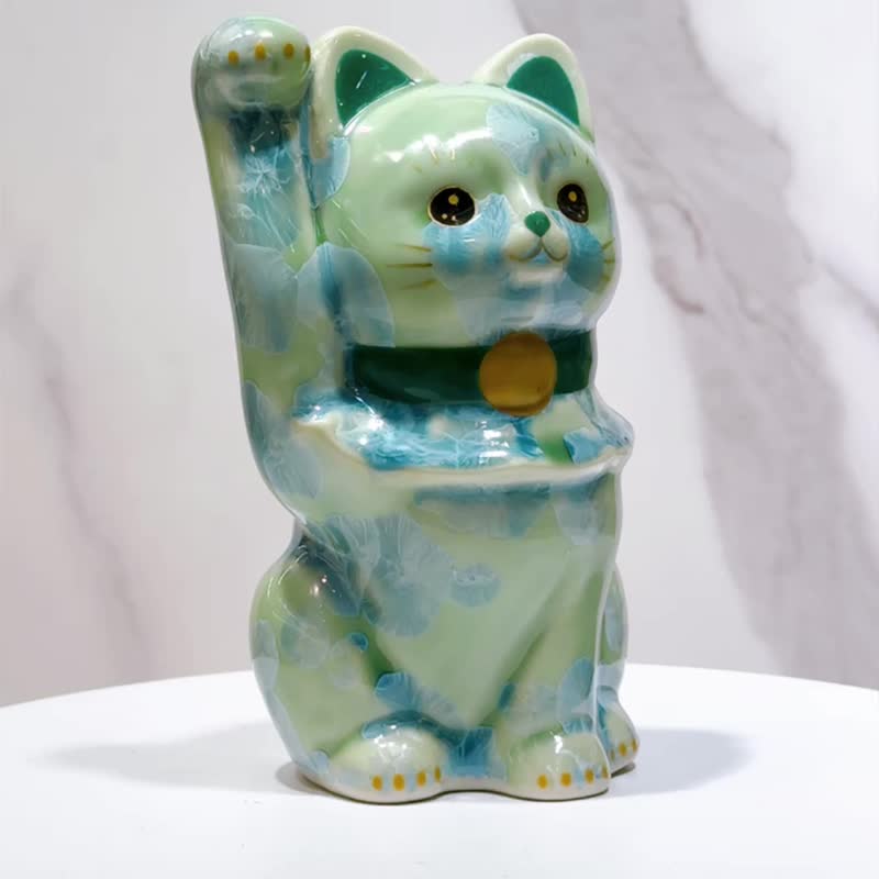 【翠晶迎祥】日本清水烧招财猫 | 花结晶 - 绿 - 摆饰 - 瓷 绿色