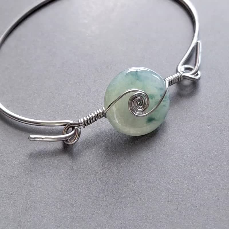 handmade × 天然缅甸翡翠平安扣 × 不锈钢手鈪手镯贵妃镯 - 手链/手环 - 玉石 