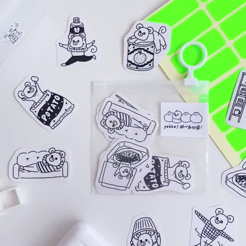 开心动物园-老鼠黑白线条贴纸包/手帐贴纸 - 贴纸 - 纸 黑色