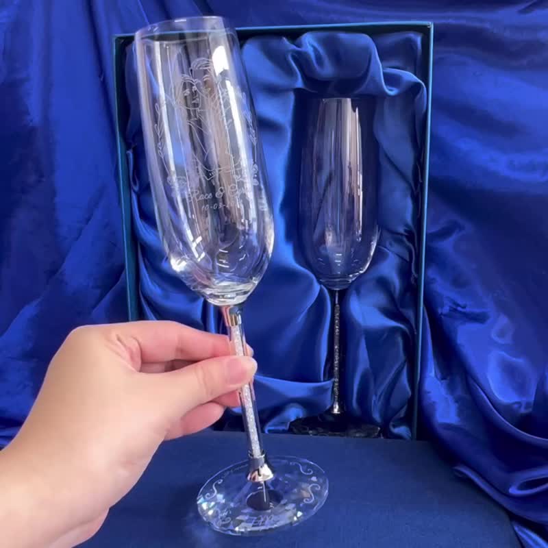 【香港制作】水晶香槟杯 | 定制化酒杯 | 结婚对杯 | 结婚礼物 - 玻璃杯 - 玻璃 