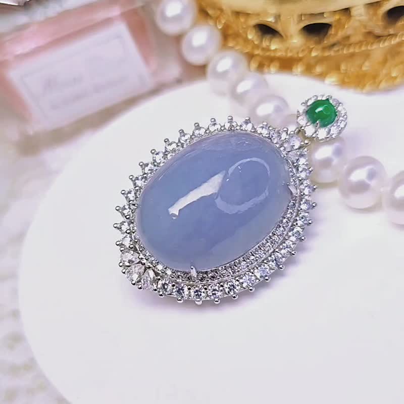 招财 贵人运|浓紫|缅甸翡翠细糯浓紫鸽子大蛋面21.8mm纯银吊坠 - 项链 - 玉石 