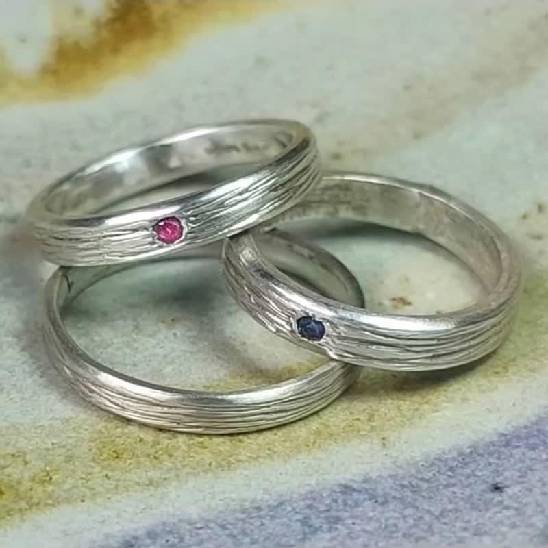 【Captain Flint手作银饰】焰靛缘环 天然红宝石 蓝宝石 纯银戒指 - 戒指 - 宝石 多色