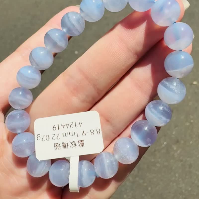 天然仙女色蓝纹玛瑙蕾丝云朵8.8-9.1mm22.02g安抚焦虑情绪沟通顺 - 手链/手环 - 水晶 蓝色