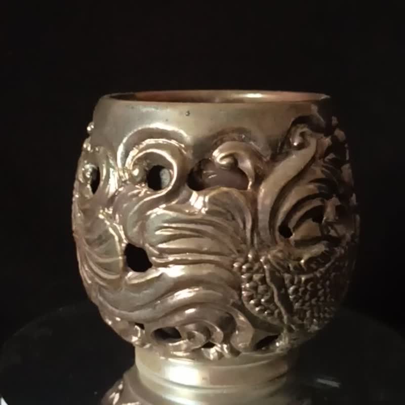 柴烧雕刻双层镂空放烫杯陈炫亨雕刻 - 茶具/茶杯 - 陶 多色