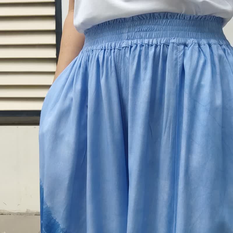 G Brisa Pants - 酷感靛蓝扎染长宽裤 - 女装长裤 - 棉．麻 蓝色